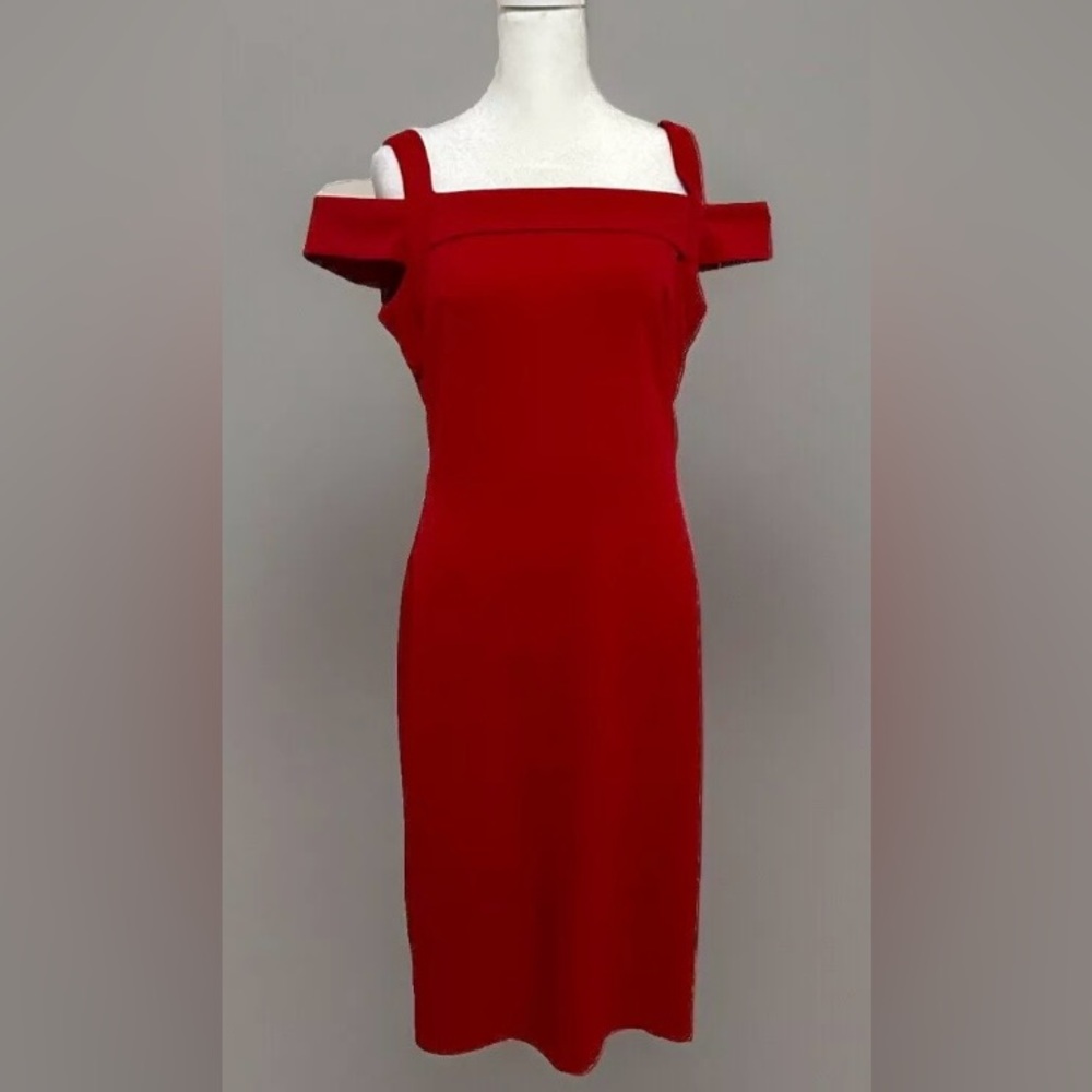 WesleeRose Red Size 8 Pencil Dress below knee length unlined